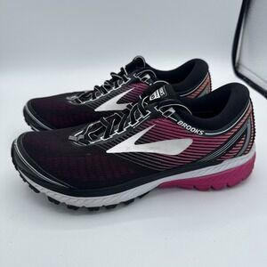 Brooks Ghost 10 Running Shoes Womens Size 9 Pink Black Mesh Cushioned Sneakers
